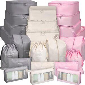 24 piece packing cubes set travel luggage organizers with toiletry and shoe bags